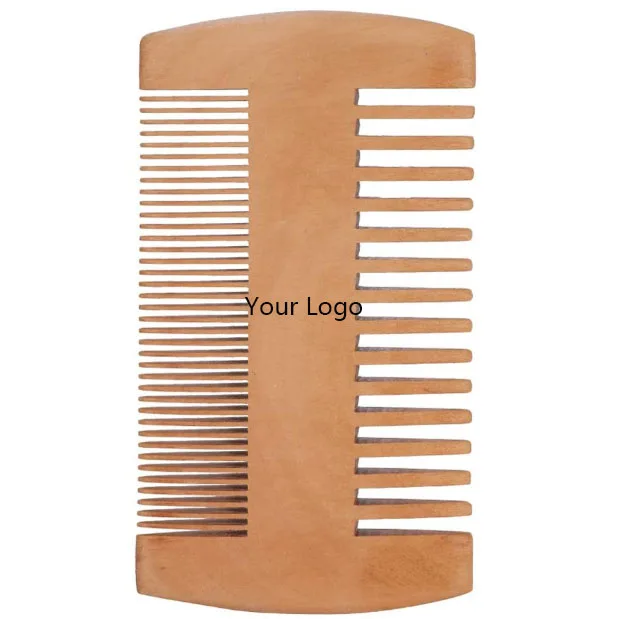 

Custom Wooden Beard Comb Natural Peach Wood Moustache Grooming Double Sided Pocket Comb For Man, As image show