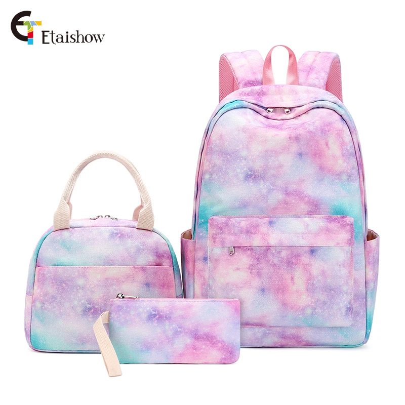 

KAMIDA Students Bookbags 3 pieces set rainbow backpack Teenager Bagpack Child Bolsa Escolar Girls School bags, Customized color