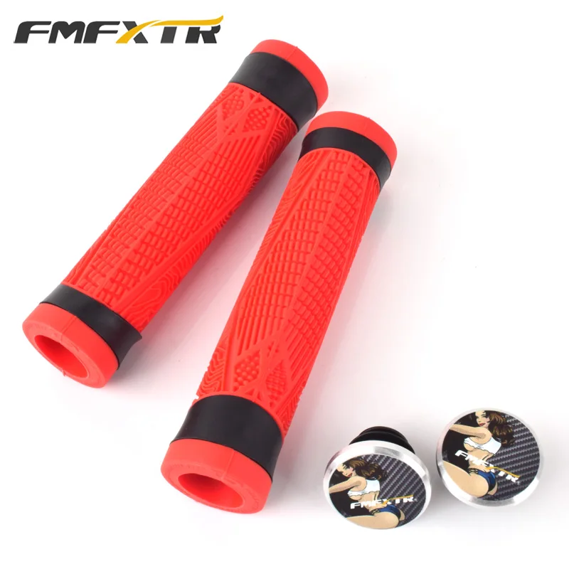 

FMFXTR Comfortable MTB BMX Mountain Bike Handle Bar Grips Non-slip Soft Silicone Grips With Aluminum Bar End Caps Bicycle Grips, Black,red,orange,green,gray