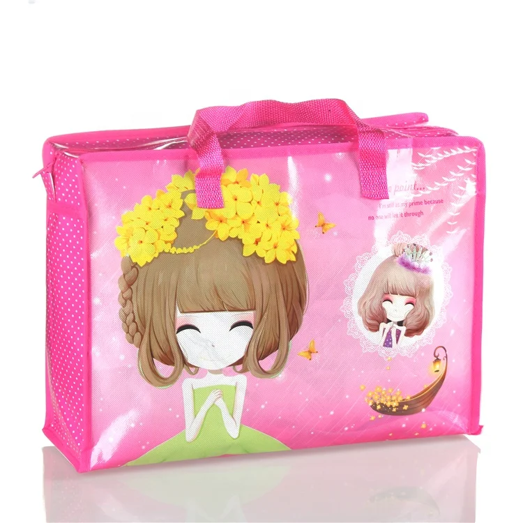 

Custom Logo Latest New High Quality Cartoon Zipper Bag Non-Woven Tote Shopping Bag