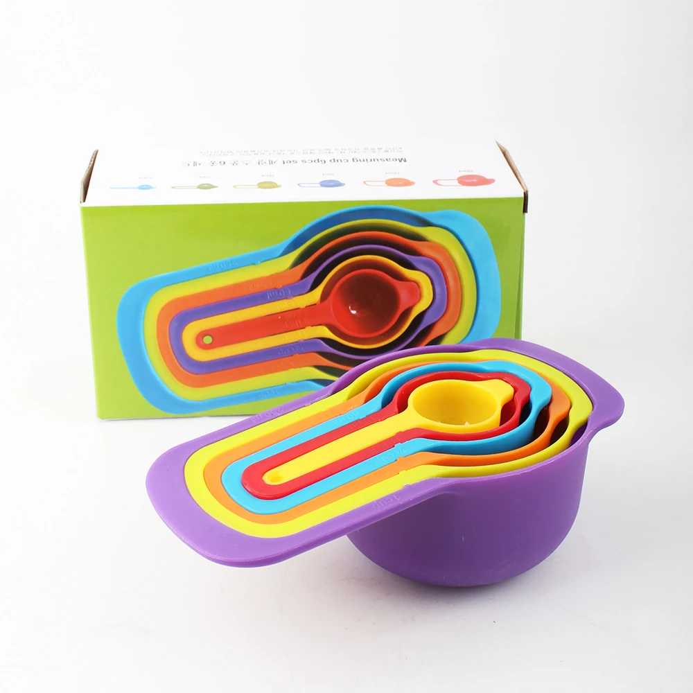 

Kitchen 6-piece Plastic Coffee Measuring Cup Adjustable Baking Colorful Rainbow Measuring Spoon Set