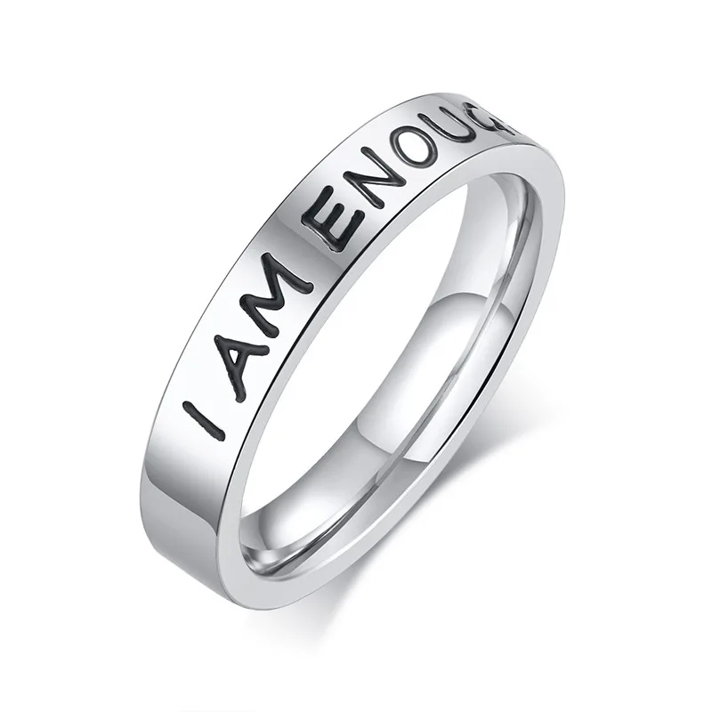 

Wholesale 4MM Stainless Steel Engraving I AM ENOUGH Inspirational Ring
