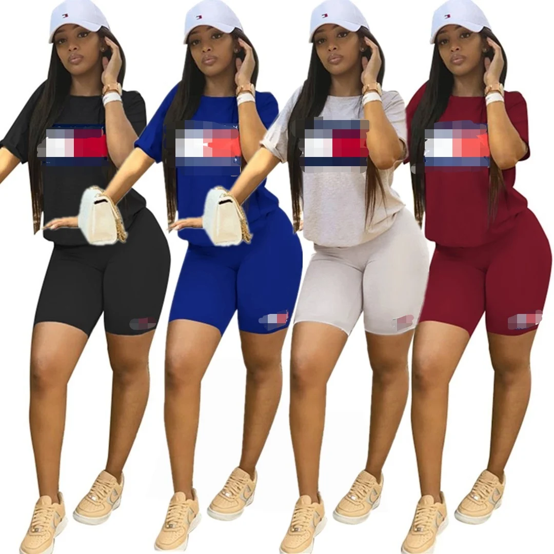 

LLDRESS High Quality 2021 Women New Custom Tracksuit Solid Color Outfits Clothing Plus Size Two Piece Short Sleeve Set