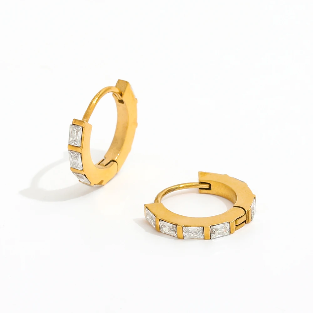 

Trendy Earring 18K Gold Plated Luxury Dainty Cubic Zirconia CZ Pave Stainless Steel Hoop Earring