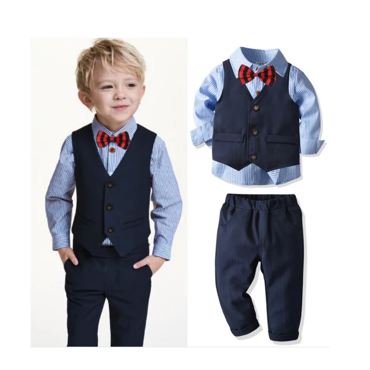 

BSL100 Baby Boys Outfits vest+ Shirt+Pants Gentleman Clothes Set Outfits Infant, As the picture show