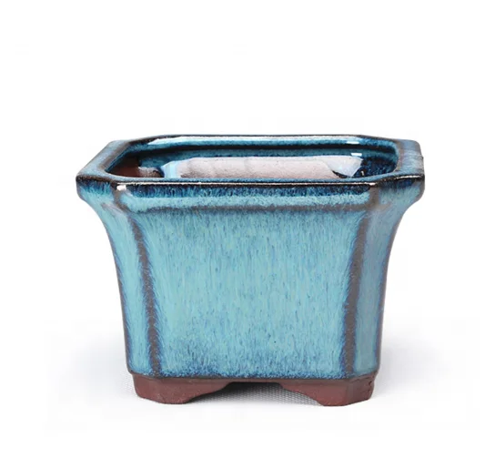 

wholesale chinese modern small blue ceramic flower square bonsai pot