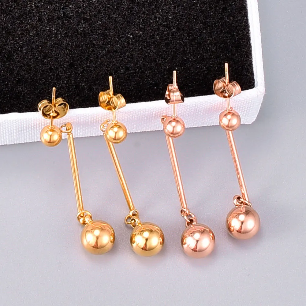 

New Arrival Stainless Steel Stick Bead Pendant Stud Earring Fashion Korean Stylish Bead Bar Stud Earrings For Girls