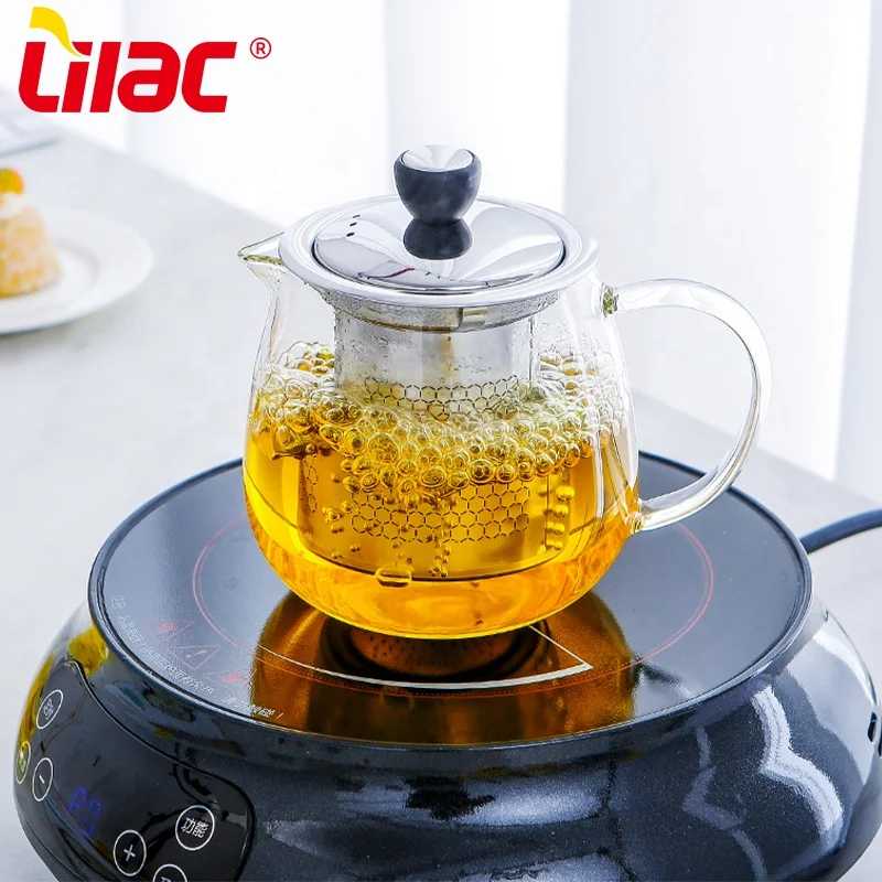 

Lilac German Quality 350ml 550ml 750ml borosilicate teapot cooking stovetop safe heat resistant handblown glass tea pot