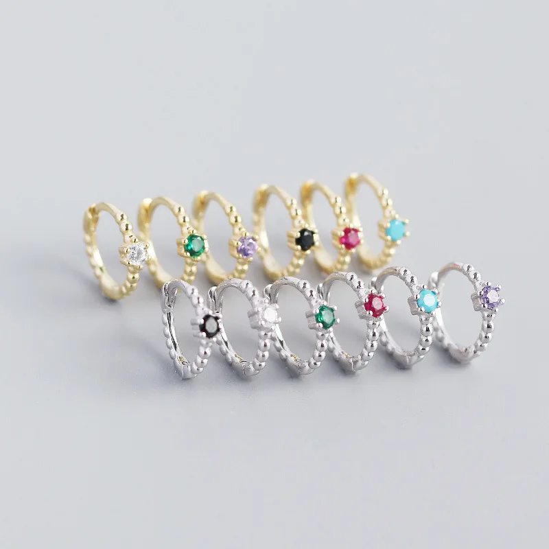 NEW 925 Sterling Silver Mini Small Cz Diamond Zircon 18k Gold Plated Small Round Bead Shape Hoop Earrings Jewelry