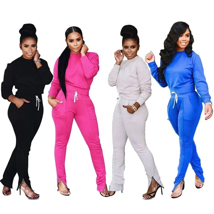 

2020 Fall Clothing Long Sleeve Zipper Sweatpants Outfits Women Sweatsuit 2 Piece Jogger Set, White / black / blue / rose red / orange / yellow / green