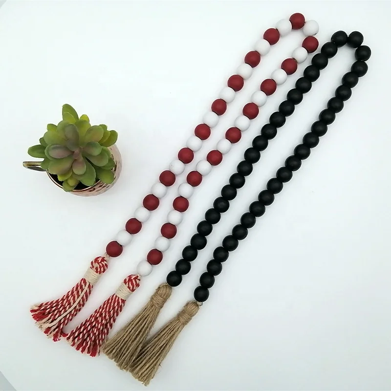 

Rustic Farmhouse Wood Bead Garland with tassel for home decor accessories, Natural wood color or customized color