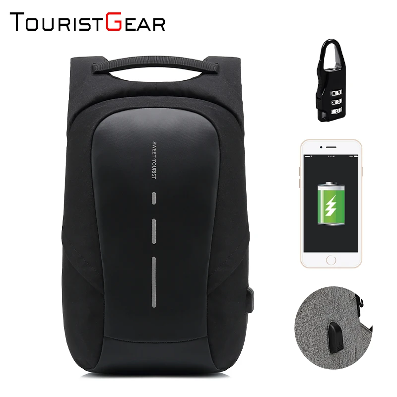 

mochila antirrobo manufacturer offer good price laptop backpack bag anti theft waterproof USB business backpack, Black gray&black