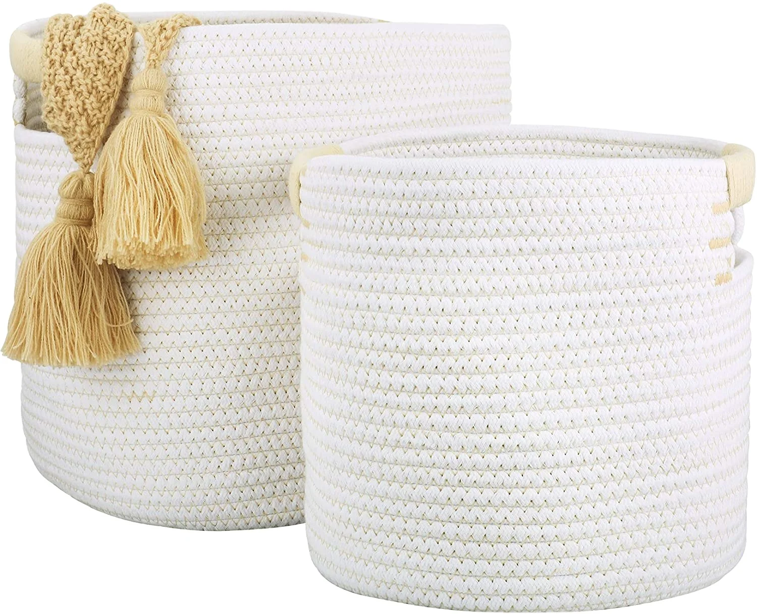 

Set of 2 Cotton Rope Storage Basket Foldable Natural Woven Baskets with Sturdy Handles for Blankets Toys Clothing Organizing, Black