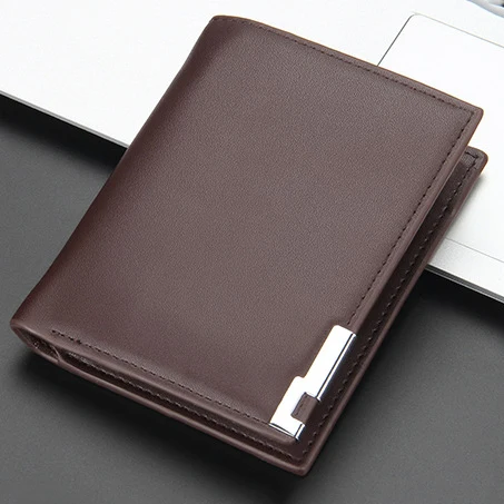 

New Wallets Leather Men Iron Edge Youth Wholesale Luxury Wallets Horizontal Fashion Card Wallets, Black, brown