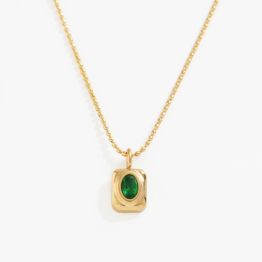 Joolim Jewelry 18K Gold Plated Emerald Pendant  Necklace Trendy Jewelry Wholesale