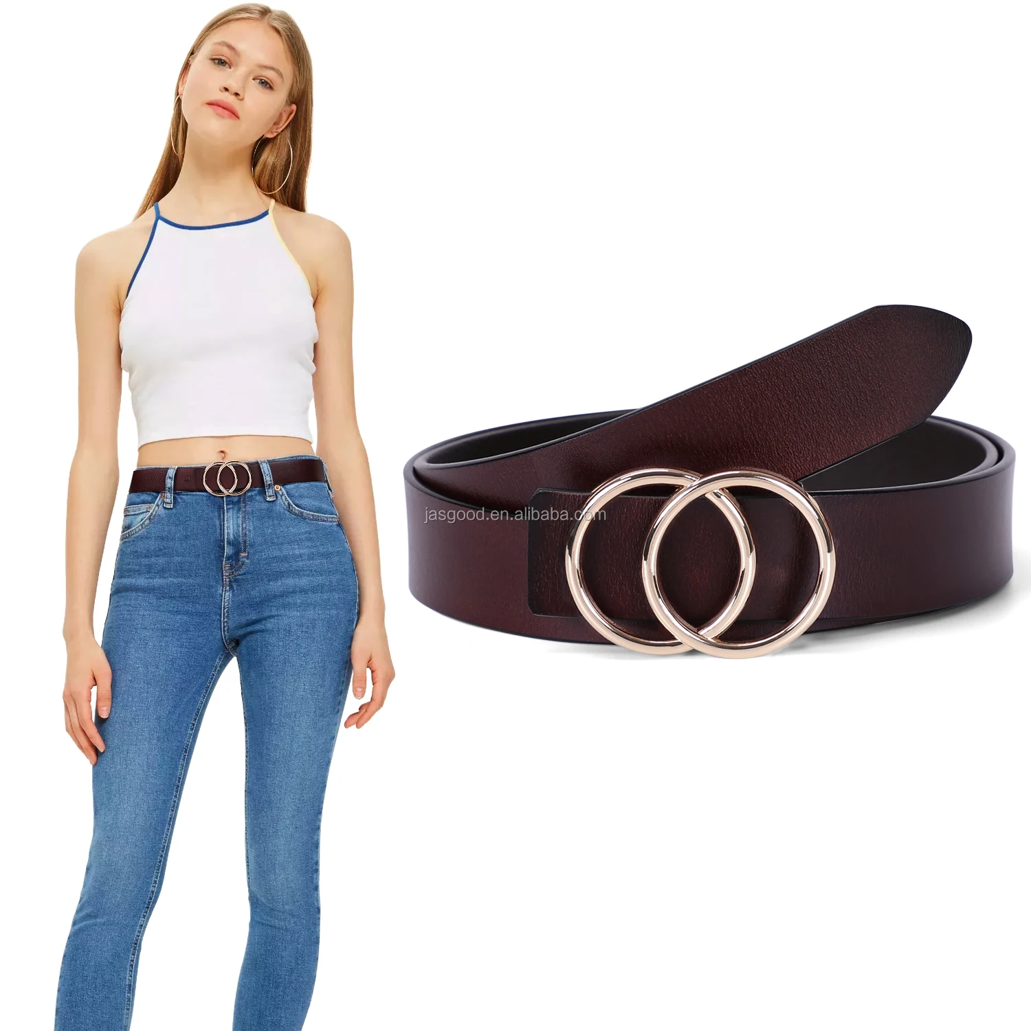 JASGOOD Fashion Women Genuine Leather Belt Western Design for Pants Jeans Dress 