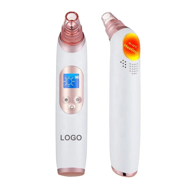 

Smart suction pivate logo heated nose acne comedo microdermabrasion hot cold electric face pore cleaner vacuum blackhead remover, Gold , silver