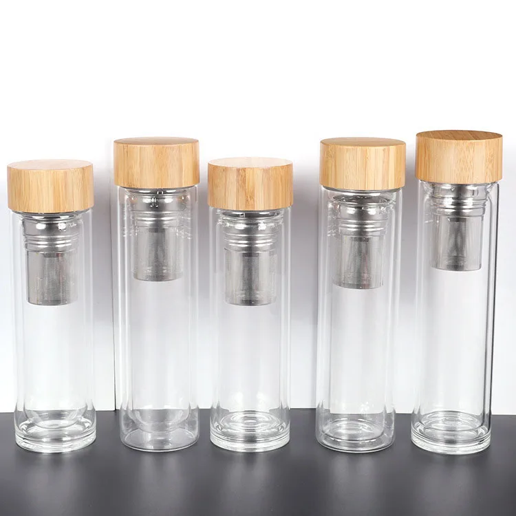 

Custom Bamboo Lids Borosilicate Glass Water Bottle with Straw
