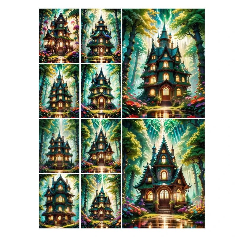 

5D Diy Diamond Painting Fantasy Green Forest Full Rhinestone Drill Mosaic Embroidery Mushroom House Scenery Cross Stitch Kits