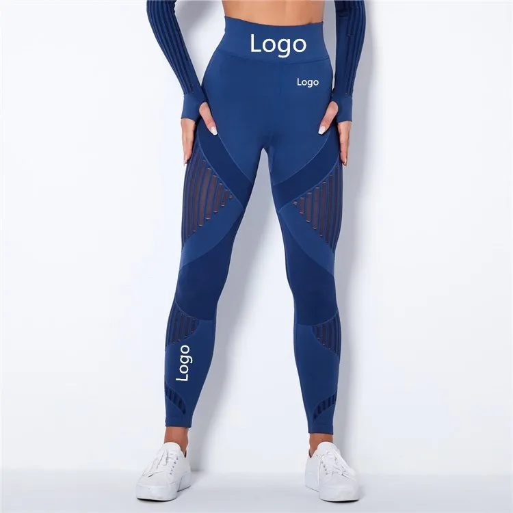 

2021 New Style Low MOQ Custom Logo Seamless Knit Pencil Striped High Waist Yoga Pants Running Workout Sports Pants