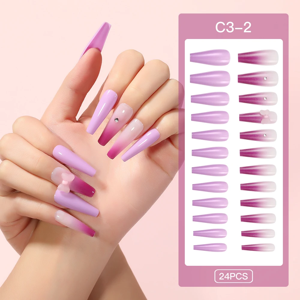 

Missbloom Free Sample New Gradient Purple Press On Fale Nails Press Designs Artificial Fingernails