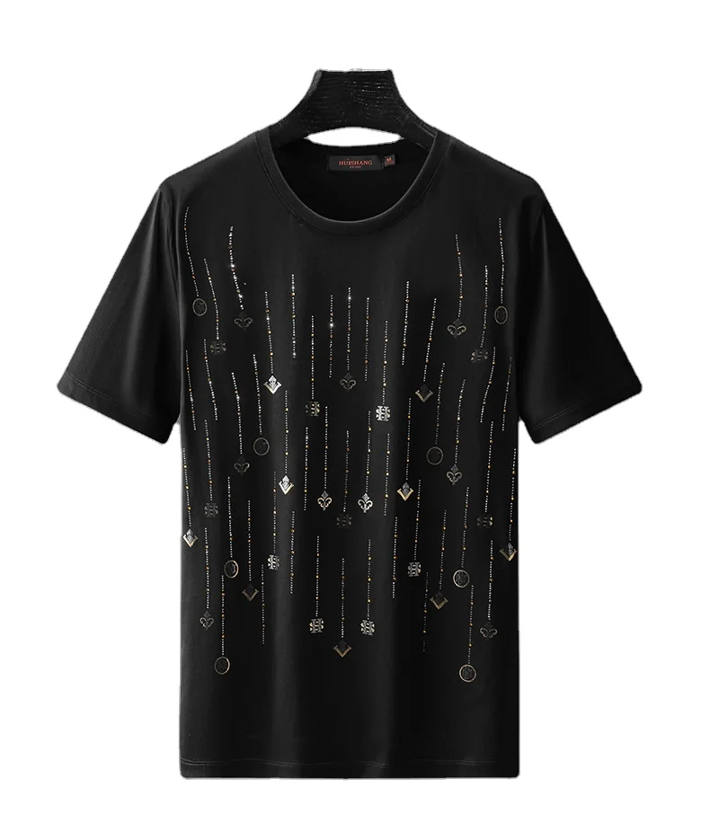 

New summer laser disc hot drill personalized pattern cotton short sleeve T-shirt temperament commuter
