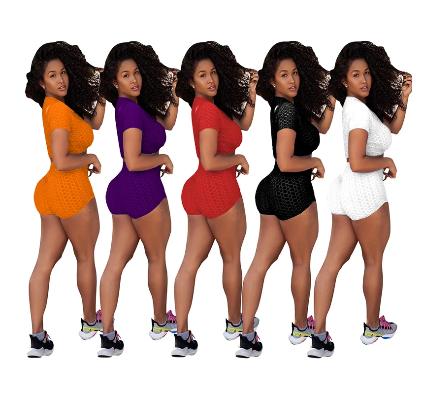 

Summer Tracksuit Crop Top and Biker Shorts Casual Two Piece Set Women Clothing Sets Womens Outfits, As picture