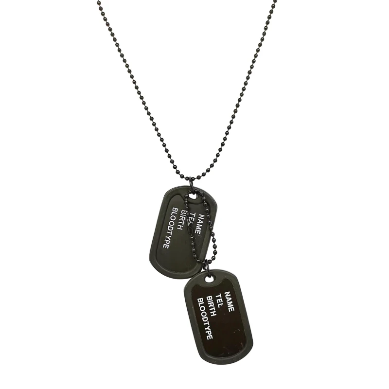 

Fashion Military Army Style Black Four-Row Letter Double-Row Dog Tags Chain Mens Pendant Necklace Men Link Chain, Picture shows