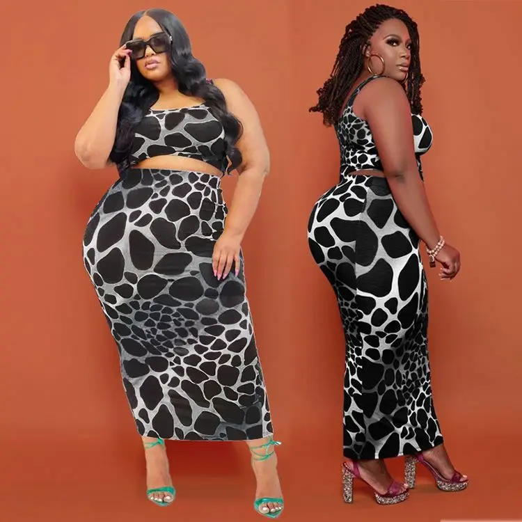 

Aurora Best Seller 2021 Summer XL-5XL Plus Size Women Clothing leopard print Oversized Skirt Set Fat Women 2 Piece Skirt Sets