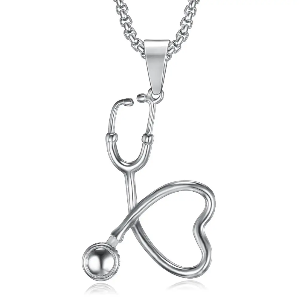 

Olivia new doctor nurse jewelry necklace plated silver 925 pendant stainless steel stethoscope necklaces for women girls