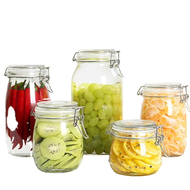 

500ml-2L round airtight glass storage jar for snacks with clip top lid 1 buyer