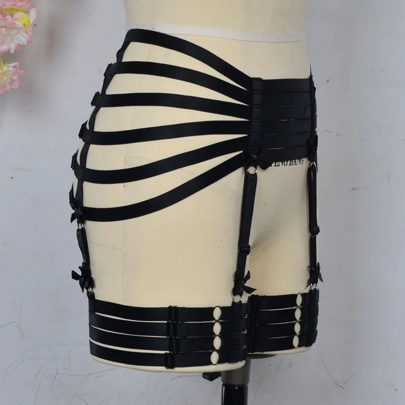 
Sexy black Bow Garter Belt Cage Waist Garter Belt With Stockings Belt Fit Elastic Hollow Out Bondage Harness Fetish Gothic Wear 