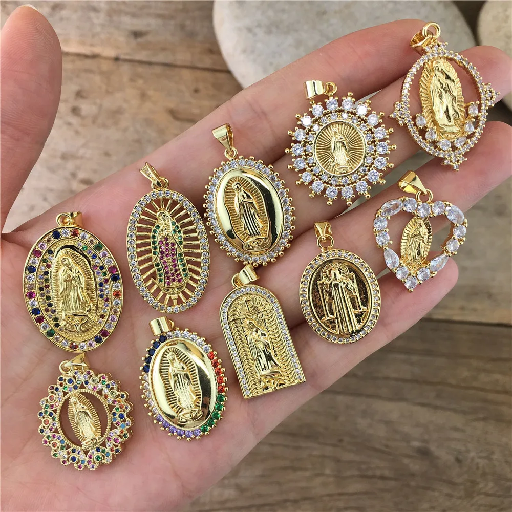

LS-B1110 New arrival Cubic zirconia pave white shell virgin mary pendant,CZ Pave round virgin mary shell charm pendant