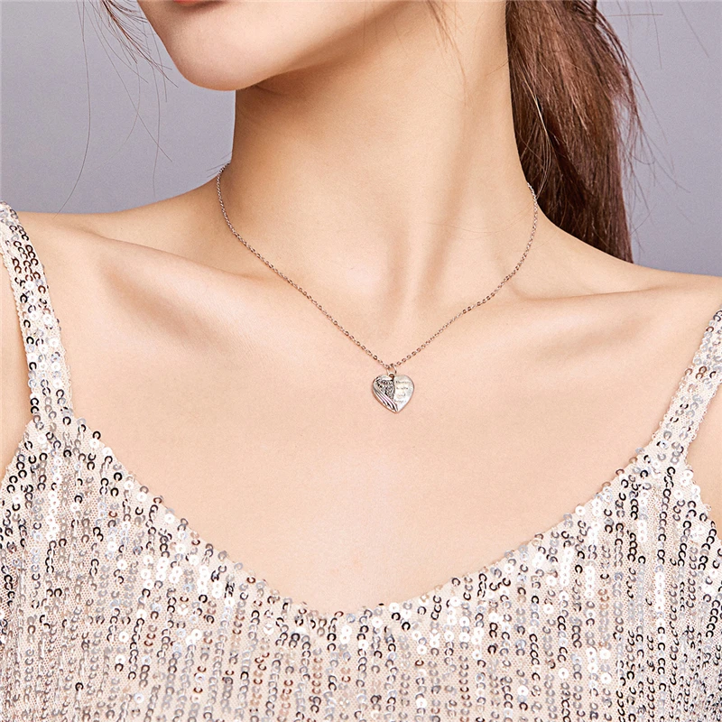 

2020 New Accessories Women Jewelry 925 Sterling Silver Pendant Half Feather Half Heart Chain Link Necklace