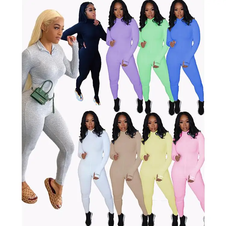 

2020 Lady Rompers Plain Color Long Sleeve Yoga Wear Bodycon Plus Size Autumn Women One Piece Jumpsuits, Picture