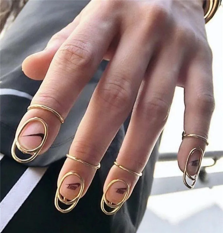 

Cool Flash Single Nail Ring Finger-tips Korean Trendy Luxury Jewelry Shining Crystal Female Nail Cover Ring, Gold