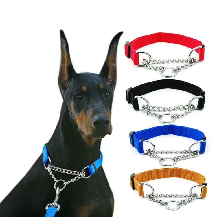 

Hot sale martingale dog collars adjustable plain color P-choke chain pet dog training collar wholesale