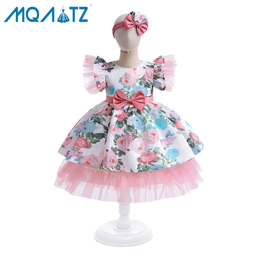 

MQATZ Factory Wholesale Kids pink Princess Dress New Print Children layered cake Dress 4-7 year baby L5535