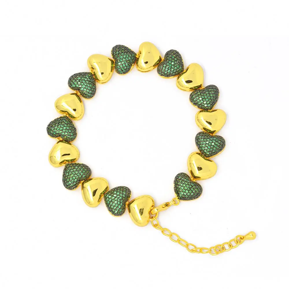 

Hot Selling Colorful Jewelry 14K Gold Plated Copper Diamond Double Heart Bow Adjustable Cuff Chain Opening Bangle Bracelet, Glod