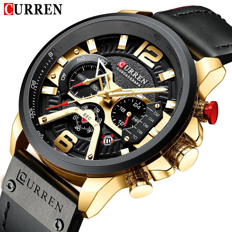 

CURREN men casual sport watches top brand luxury military blue leather wrist watch male clock fashion chronograph wristwatch