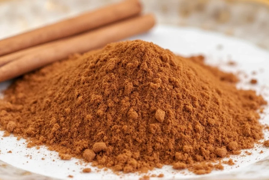 Close-up of cinnamon sticks and ground cinnamon next to blood pressure monitor