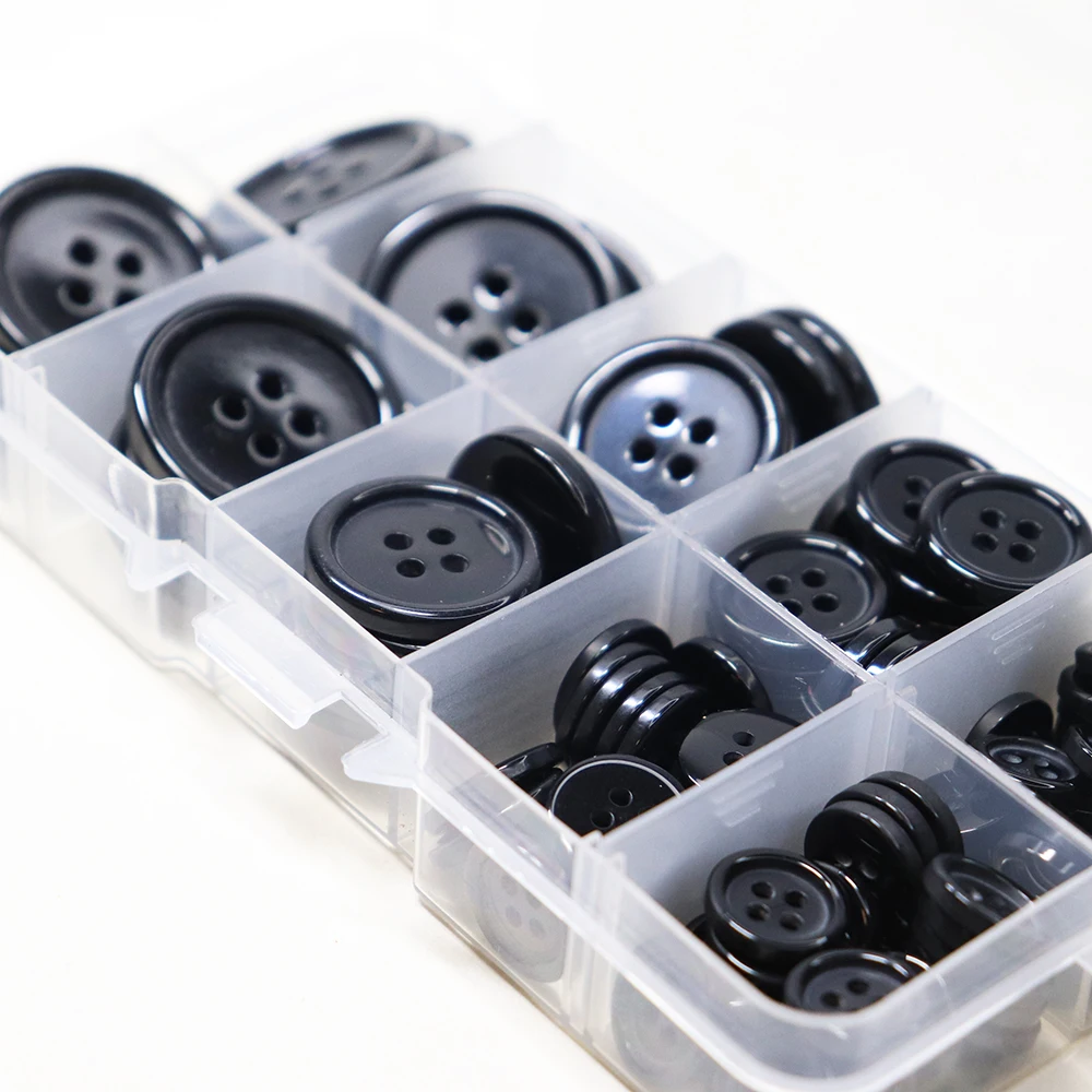 120pcs Thin Edge Black White Resin Sewing Buttons with Sequins 4-Hole Washable 6 Sizes for DIY Handmade Crafts