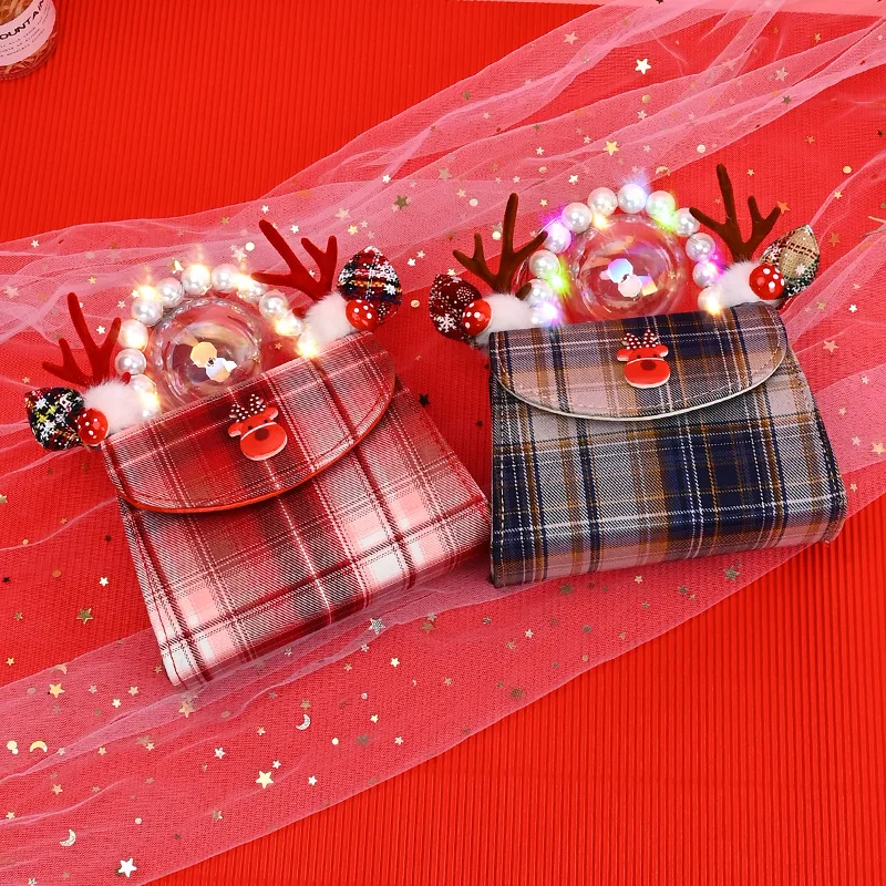 

beautiful cute small mini candy canvas LED lights flashing pearl Christmas bag for New Christmas purse gift