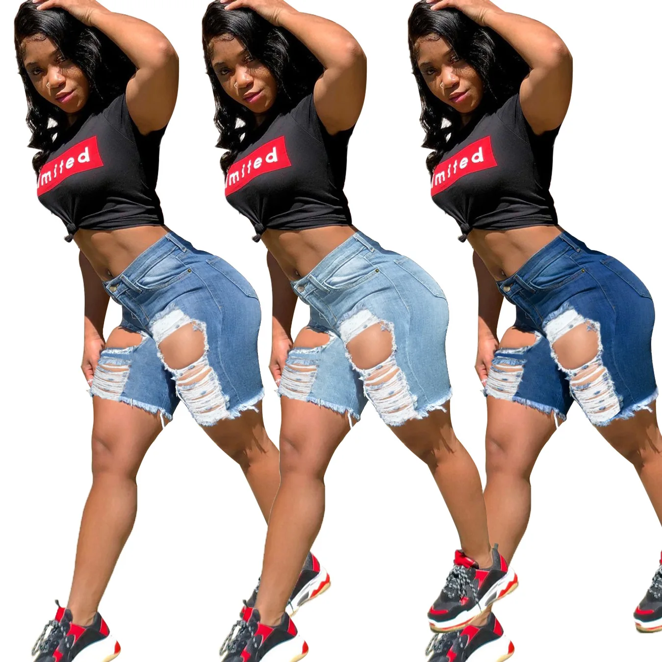 

Plus Women's Clothing Jeans Trendy Stretch High Waist Denim Jeans Women Sexy Ripped Short Jeans Plus Size, Light blue,dark blue,blue