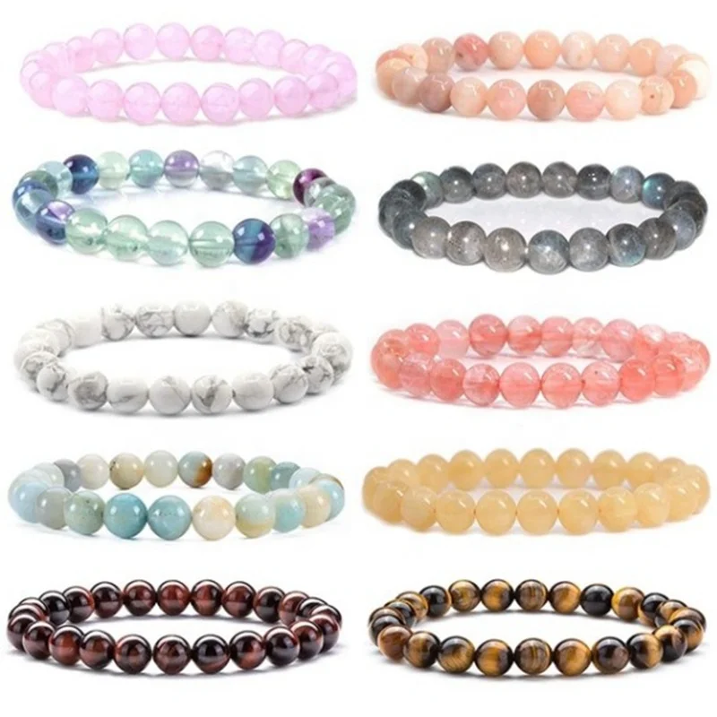 

8MM Fashion Brand Luxury Natural Stone Healing Crystal Stretch Beaded Bracelet Women Men Handmade Gemstone Round Bracelet