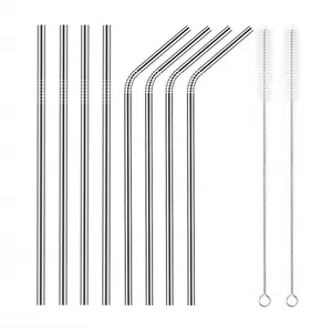 Image of Helpcook Wholesale Custom Logo Reusable Cocktail Drinking Metal Stainless Steel Straws Cleaning Brush Set With Box