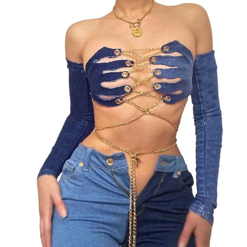 

New Arrivals Women's Fashion Neck Shoulder Sexy Dew Button Strap Vest in 2021 summer Women Crop Top Shirt, Shown