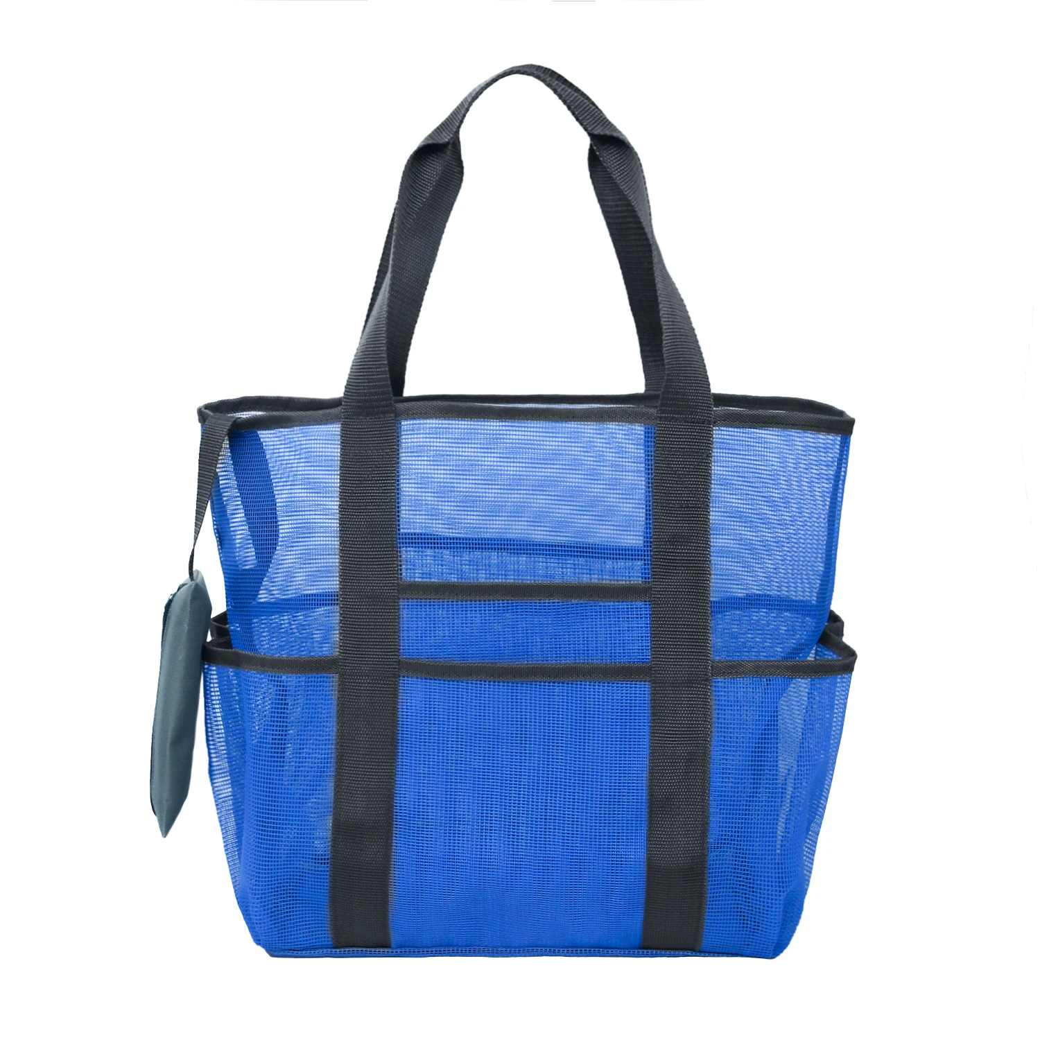 

New Style Colorfully Durable Portable Polyester Mesh Tote Bag With Multi Mesh Pockets For Beach Toy Toiletries Storage, Black, blue, white, green