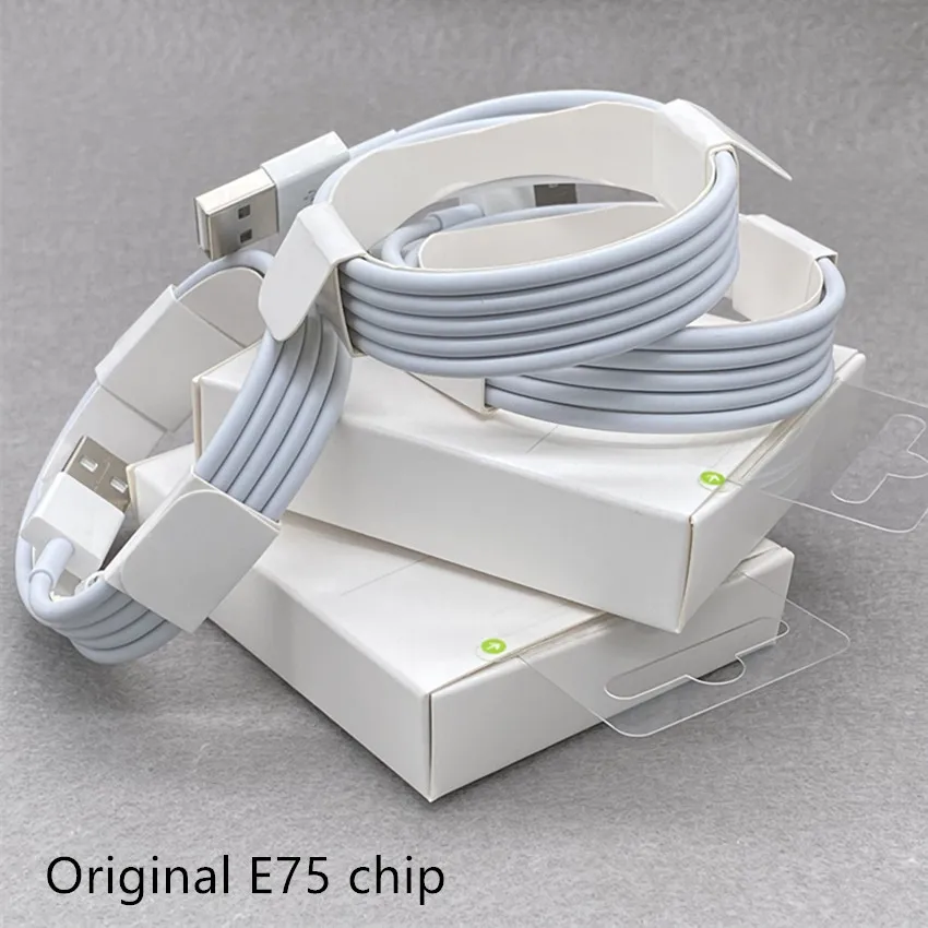 

Original E75 chip 1m / 3ft Usb Cable Data Transfer USB Charger cable For Iphone 7 8 XS MAX 11 12 With packaging Free shipping, White