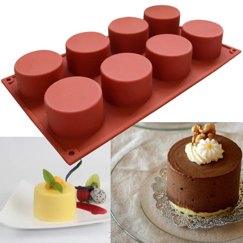 

1145 8-cavity cylindrical mousse cake silicone mold DIY French dessert baking chocolate ice cream soap mold, Picture colors